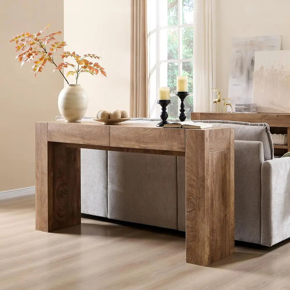 ern Entryway ole Table, Soa Table with Ders, 63" Long Hall Table Behind Couch, Thick Wood Design or Living Room, Hallway - Light