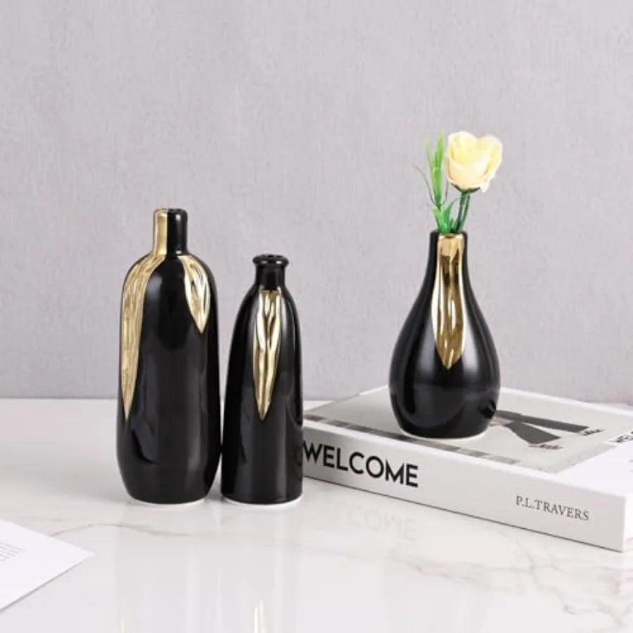 and Mini Ceramic Vase Set of 3, Small Ceramic Vase Set for Decorative, Bud Vases for Centerpieces Nightstand Kitchen, Boho Farm