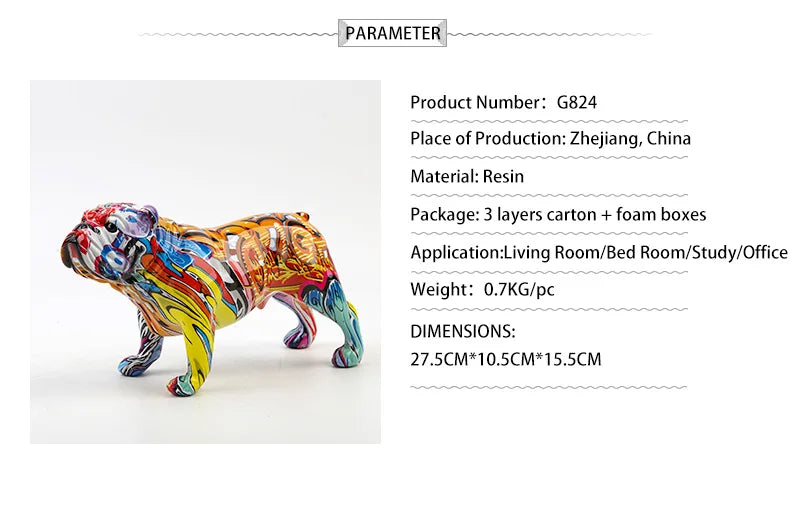 Creativity Bulldog Wholesale Graffiti Water Transfer Office  Ornaments Printing Resin Bulldog Home Decor Modern Crafts