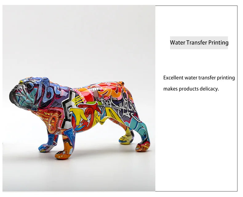 Creativity Bulldog Wholesale Graffiti Water Transfer Office  Ornaments Printing Resin Bulldog Home Decor Modern Crafts