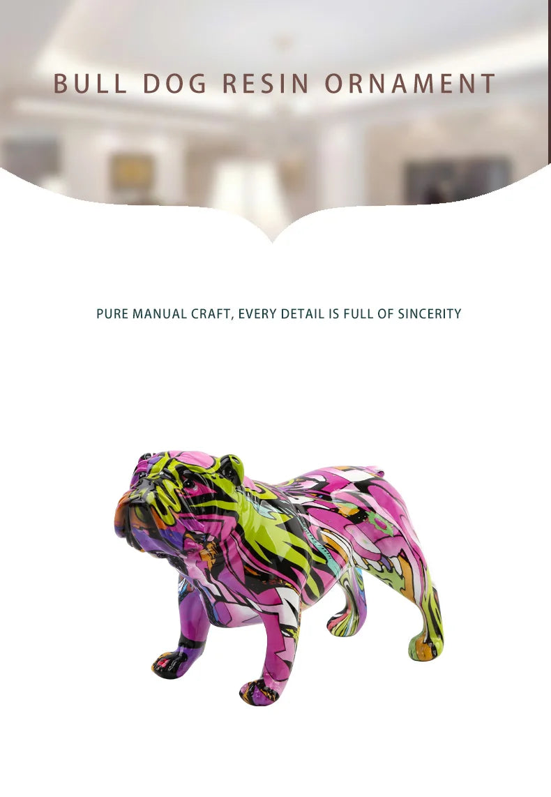 Creativity Bulldog Wholesale Graffiti Water Transfer Office  Ornaments Printing Resin Bulldog Home Decor Modern Crafts