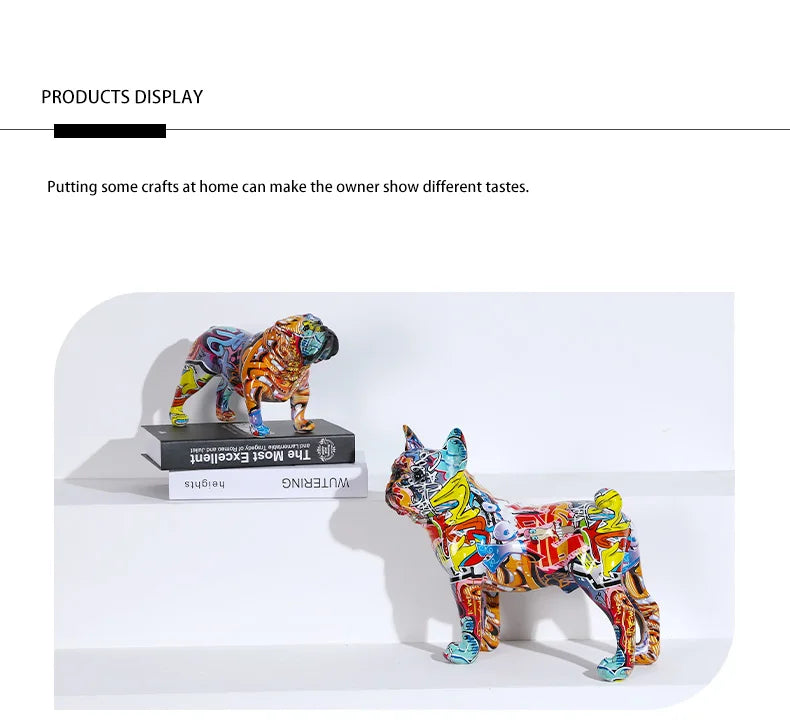 Creativity Bulldog Wholesale Graffiti Water Transfer Office  Ornaments Printing Resin Bulldog Home Decor Modern Crafts