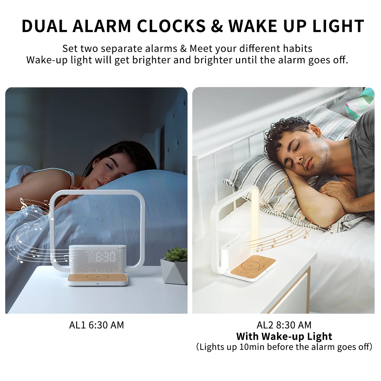Sunrise Alarm Clock for Heavy Sleepers,Touch Lamps for Nightstand with Wireless Charger Station for iPhone/Samsung,Sound Machine