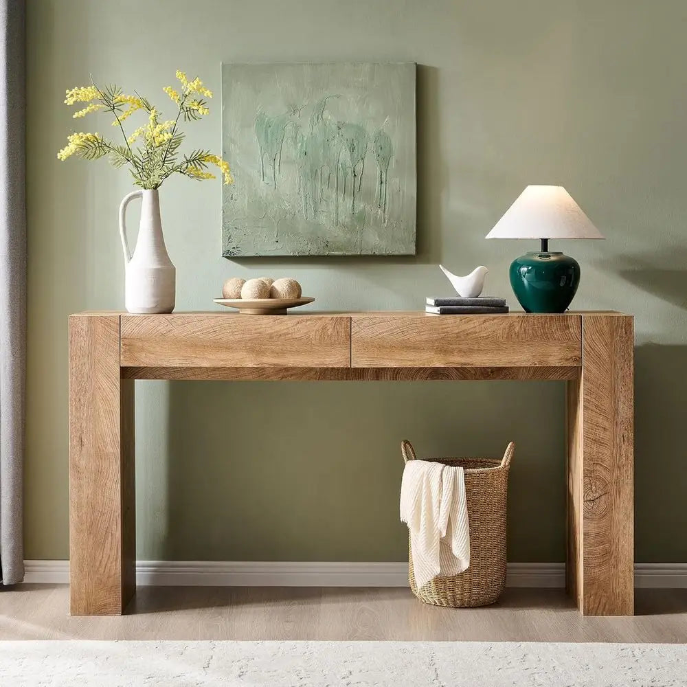 ern Entryway ole Table, Soa Table with Ders, 63" Long Hall Table Behind Couch, Thick Wood Design or Living Room, Hallway - Light