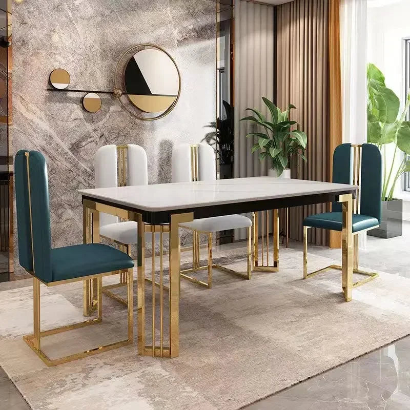Metal Nordic Luxury Dining Table Kitchen Chairs Natural Design Center Dining Table Restaurant Marble Eettafel Home Furniture