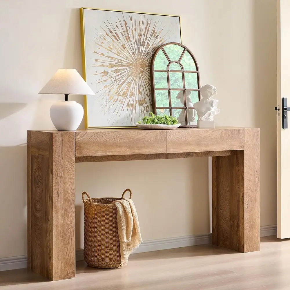 ern Entryway ole Table, Soa Table with Ders, 63" Long Hall Table Behind Couch, Thick Wood Design or Living Room, Hallway - Light