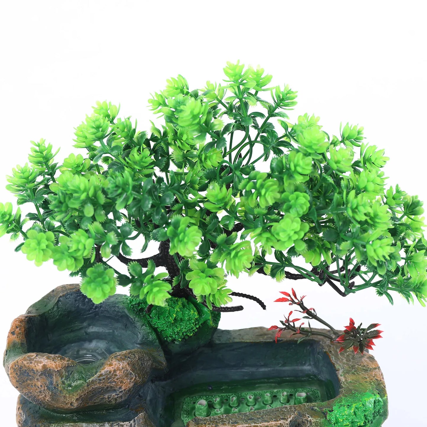 110V Tabletop Fountain with LED Light Resin Rockery Waterwheel Indoor Water Fountain US Plug No Atomizer