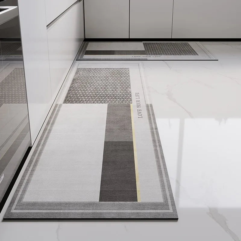 Rug for Kitchen Floor Mat Runner Long Carpet PVC Waterproof Leather Foot Mats Anti-slip Carpets Gray Home Decor Rugs 주방 카펫