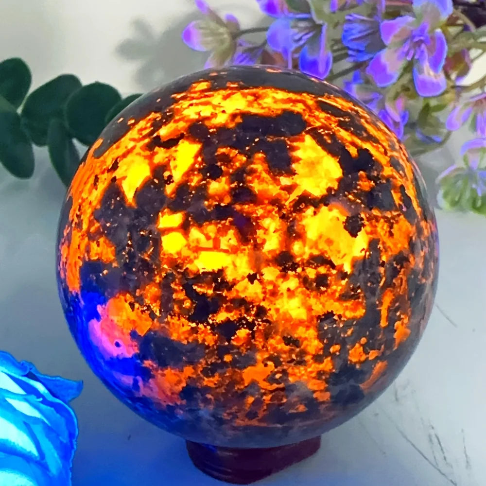 1pc Natural Yooperlite Flame Sphere, Chakra Energy Crystal, Natural Stones Figures, Wicca Spiritual Witchcraft Healing Stone, Natural Semiprecious Stones