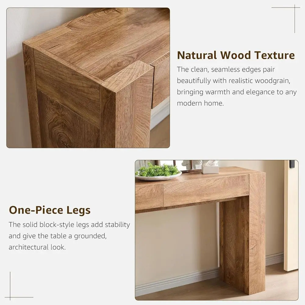 ern Entryway ole Table, Soa Table with Ders, 63" Long Hall Table Behind Couch, Thick Wood Design or Living Room, Hallway - Light