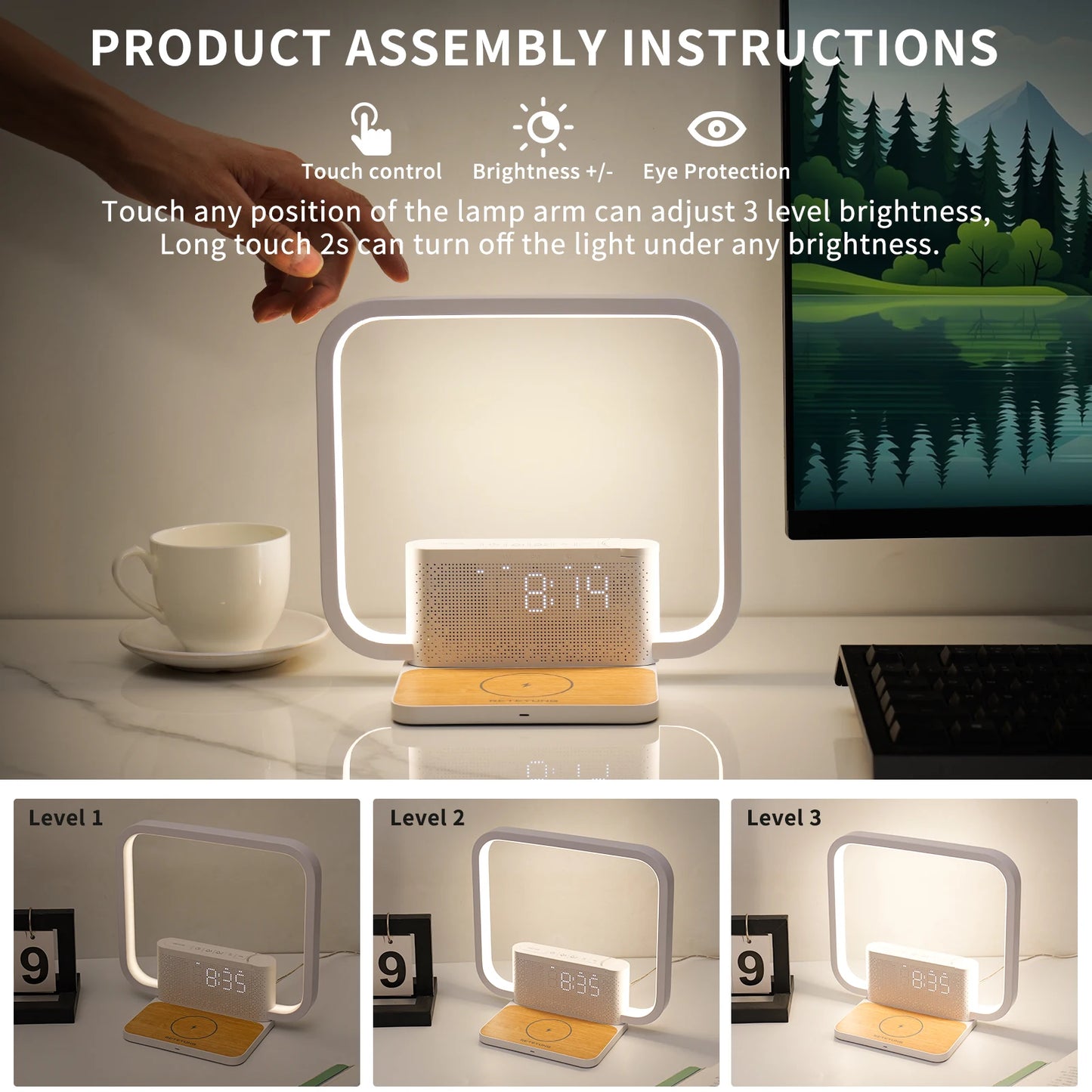 Sunrise Alarm Clock for Heavy Sleepers,Touch Lamps for Nightstand with Wireless Charger Station for iPhone/Samsung,Sound Machine