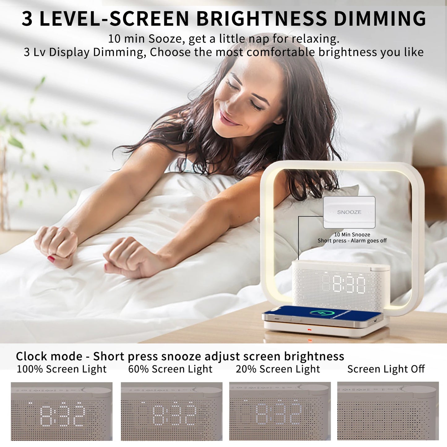 Sunrise Alarm Clock for Heavy Sleepers,Touch Lamps for Nightstand with Wireless Charger Station for iPhone/Samsung,Sound Machine
