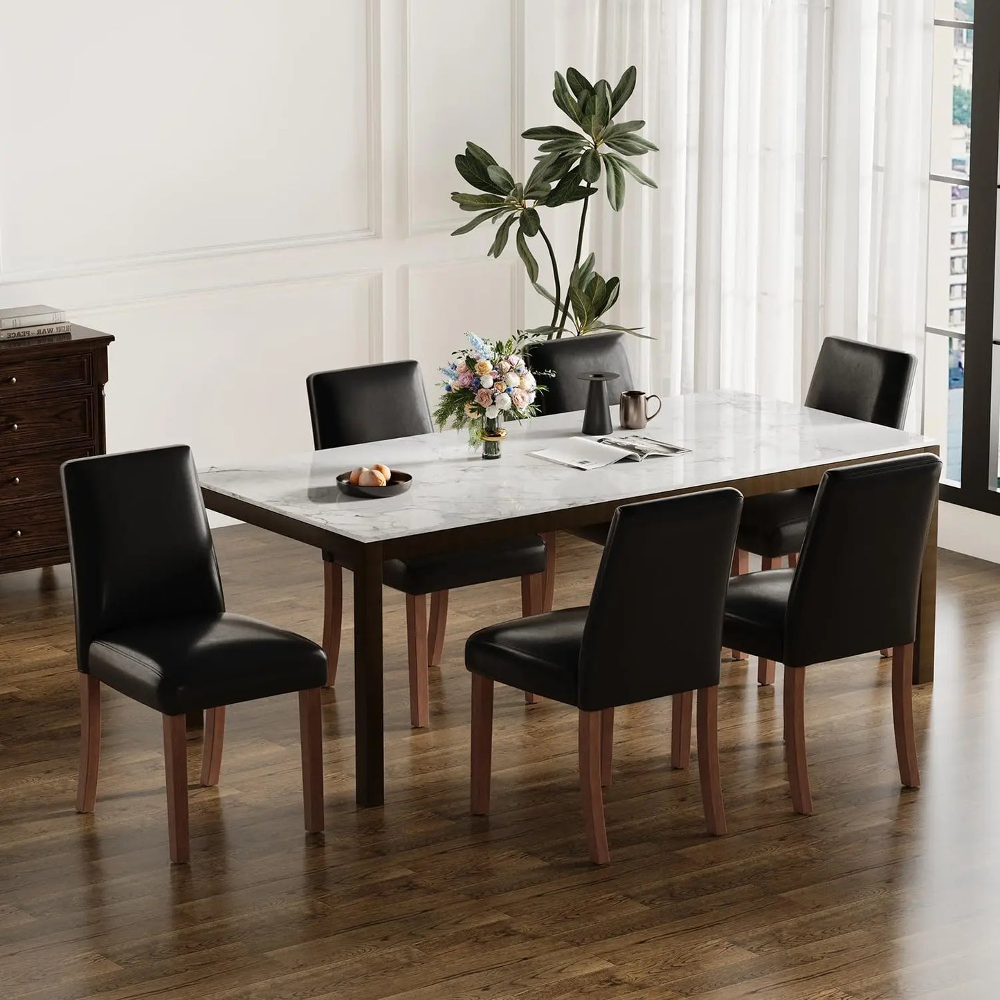 Dining Chairs Set of 6, Modern Dining Room Chairs with Wooden Legs, Upholstered Kitchen Farmhouse Parsons Chairs, Customized