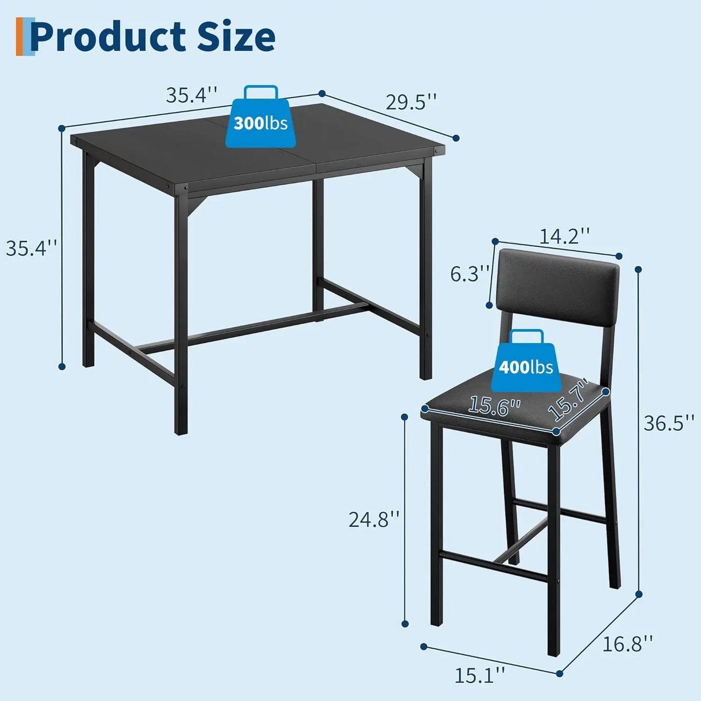 5-Piece Dining Table Set , Bar Table Set with 4 Upholstered Chairs for Pub, Dining Room, Kitchen