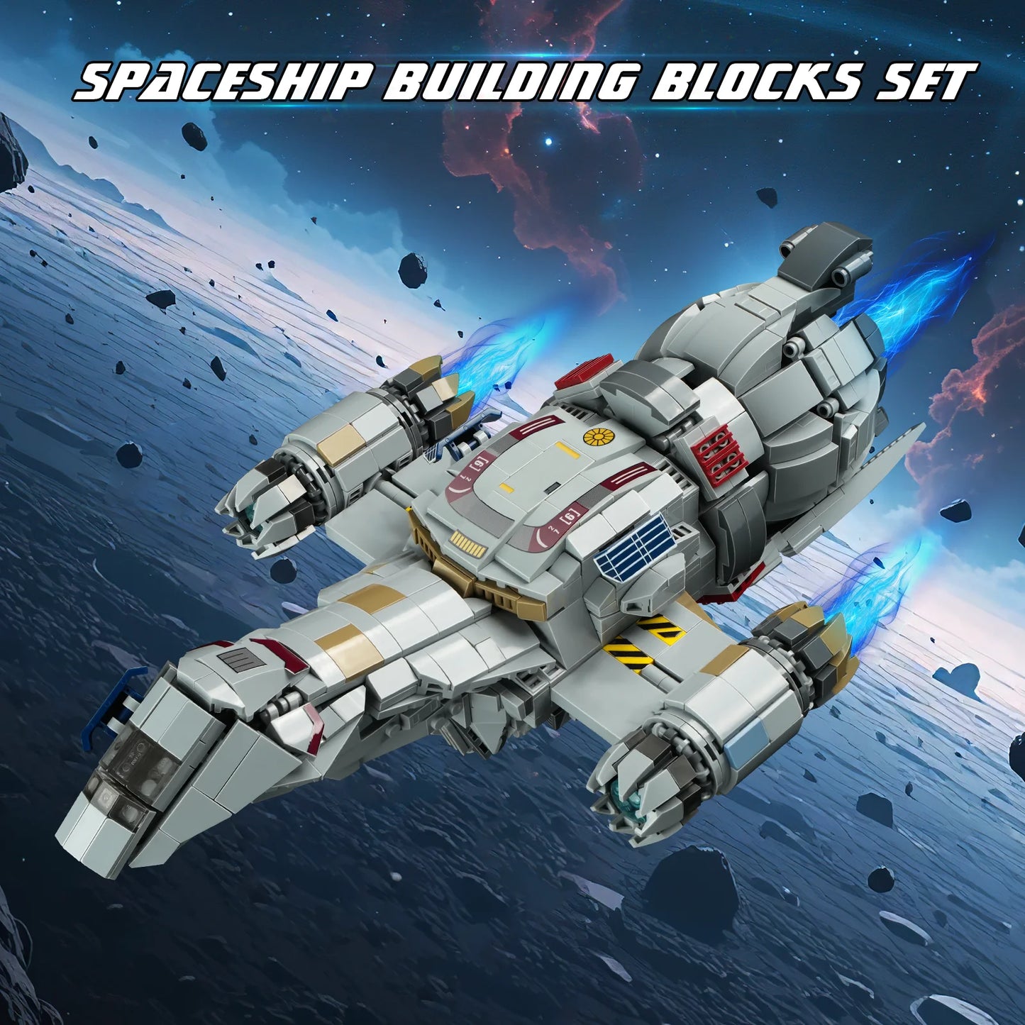 Spaceship Building Blocks Set Transport Ship Model with Stand Home Room Decoration Ornament Collectible Display for Adults Gifts