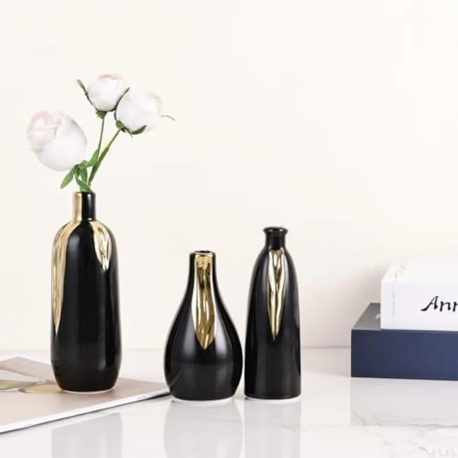 and Mini Ceramic Vase Set of 3, Small Ceramic Vase Set for Decorative, Bud Vases for Centerpieces Nightstand Kitchen, Boho Farm