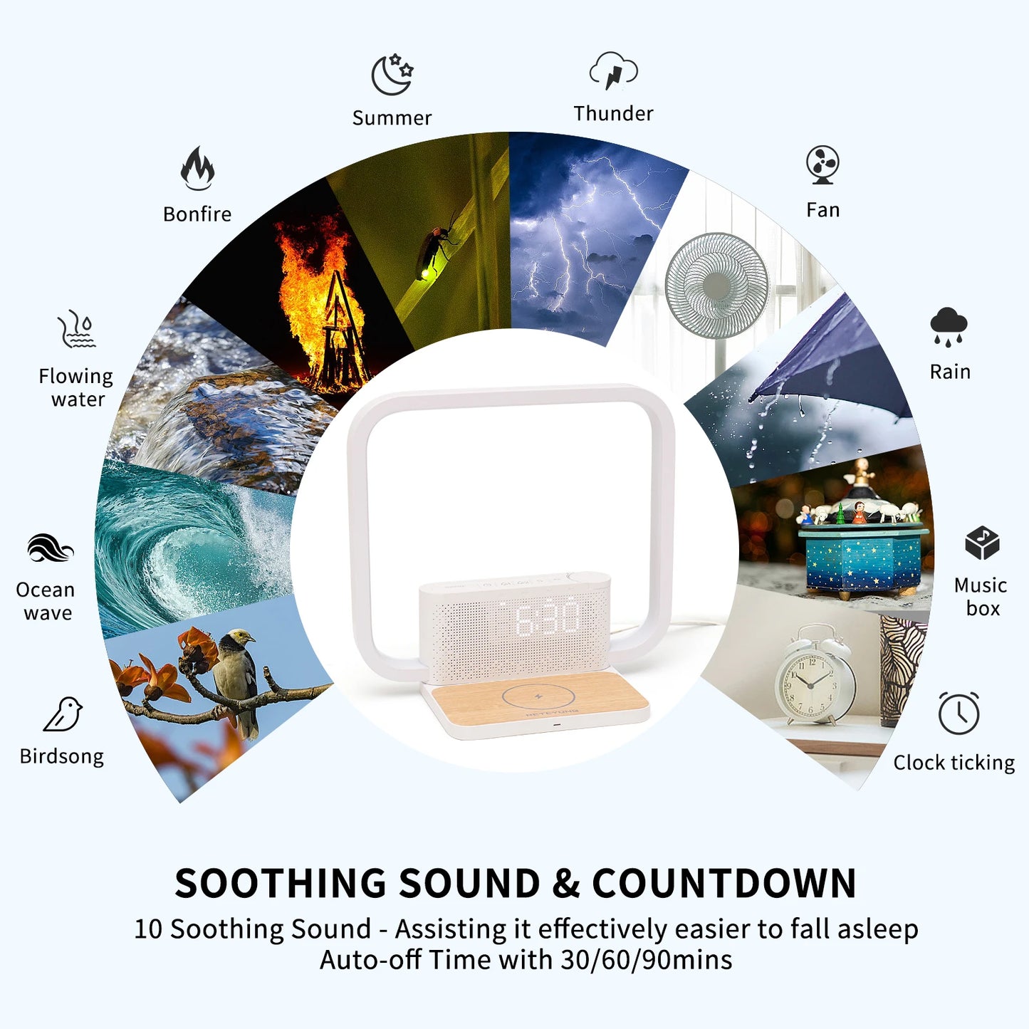 Sunrise Alarm Clock for Heavy Sleepers,Touch Lamps for Nightstand with Wireless Charger Station for iPhone/Samsung,Sound Machine